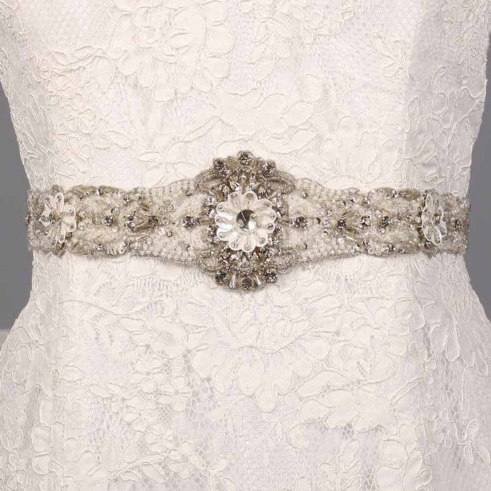 Justina Atelier Diamond White Embellished Beaded Bridal Wedding Dress Sash Belt